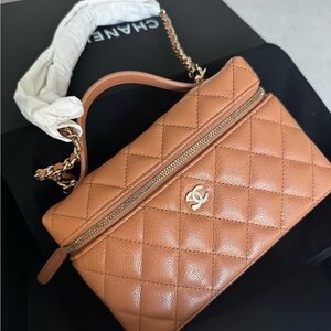 Chanel Dark Beige Quilted Vanity  Bag
